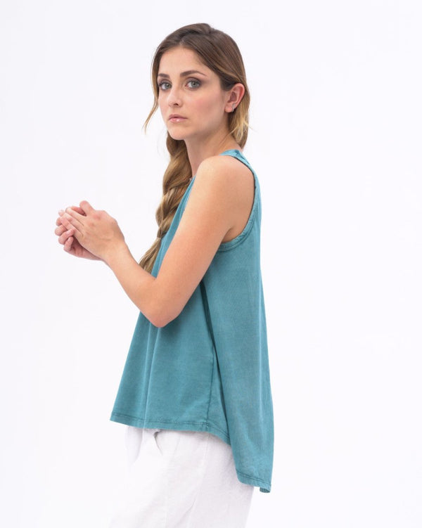 Baci Organic Stonewashed Simple V-neck Tank Top Black