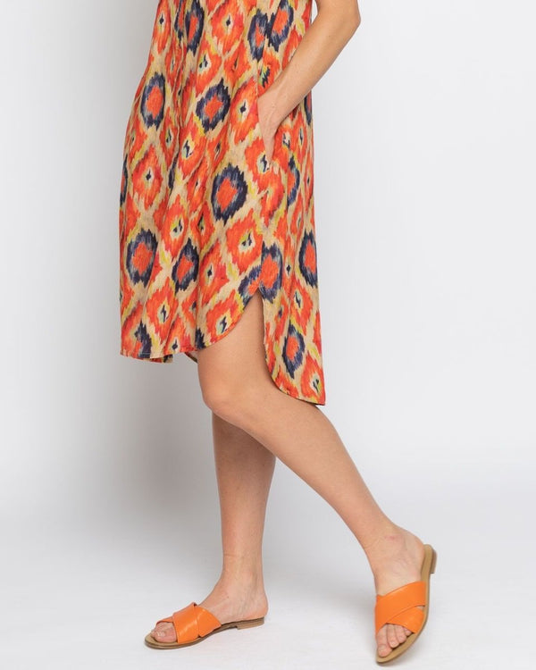 Baci Painterly Diamond Sleeeveless Shirtdress Orange