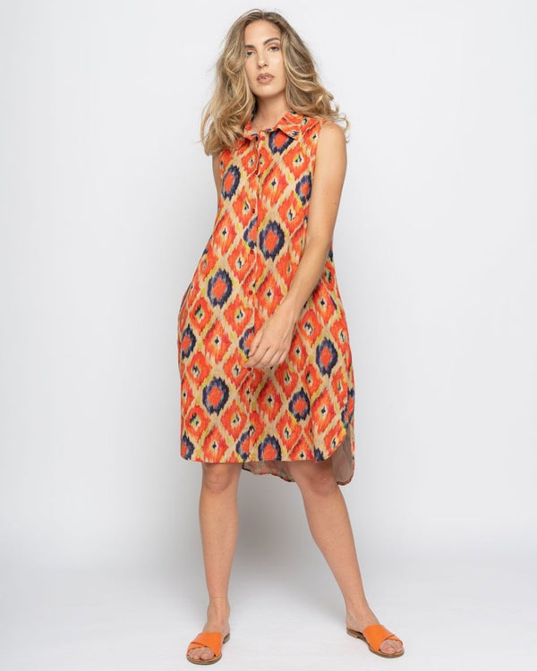 baci Painterly Diamond Sleeeveless Shirtdress Orange