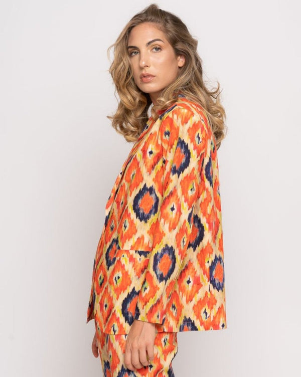 Baci Painterly Diamond Tile Single-Button Blazer Orange