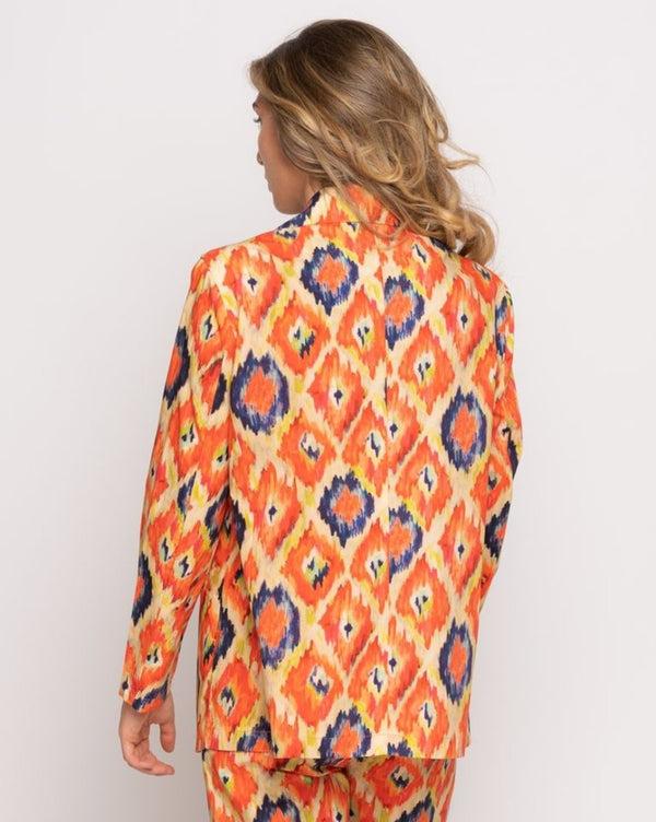Baci Painterly Diamond Tile Single-Button Blazer Orange