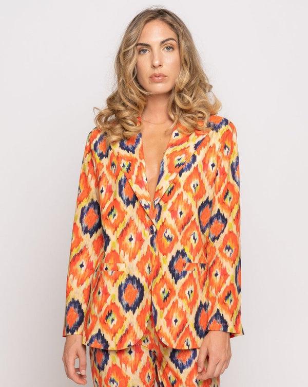 baci Painterly Diamond Tile Single-Button Blazer Orange
