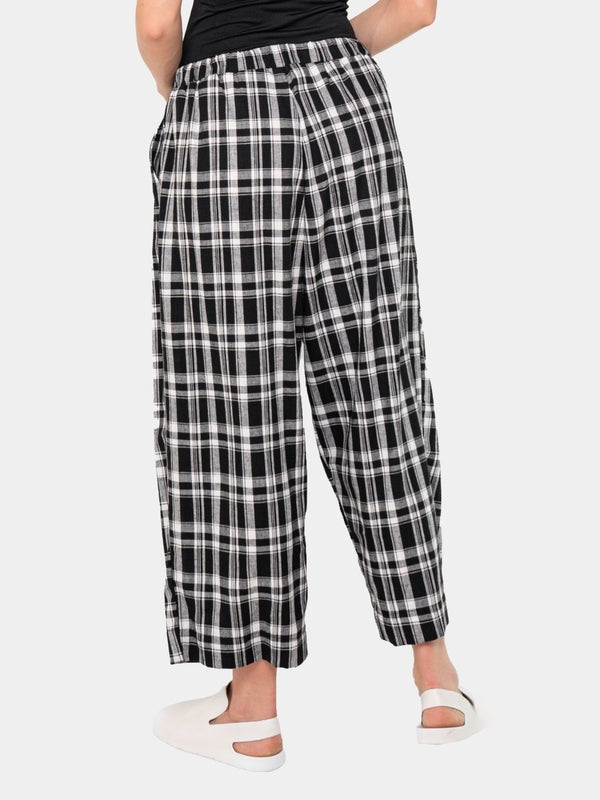 Baci Plaid Elastic Waist Trousers Black & White Quadro