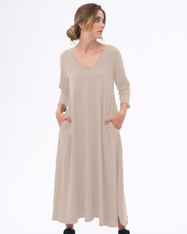 Baci Scoop Neck 3/4 Sleeve Organic Cotton Dress Black