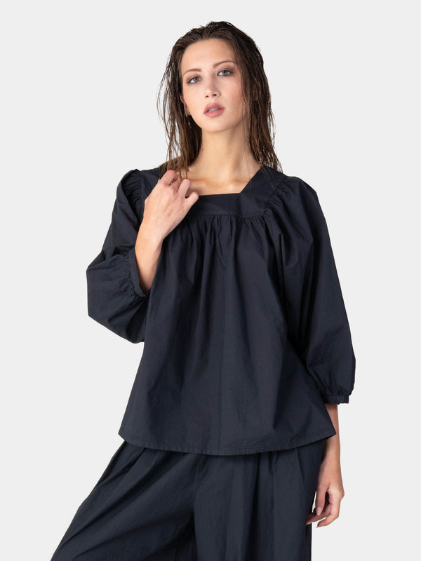 Baci Square Neck Organic Cotton Peasant Blouse Bianco