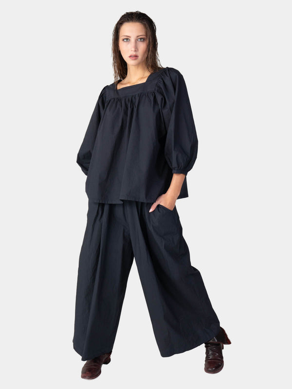 Baci Square Neck Organic Cotton Peasant Blouse Bianco