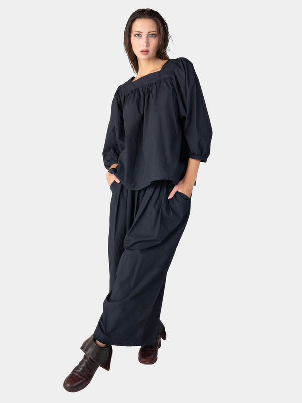 Baci Square Neck Organic Cotton Peasant Blouse Bianco