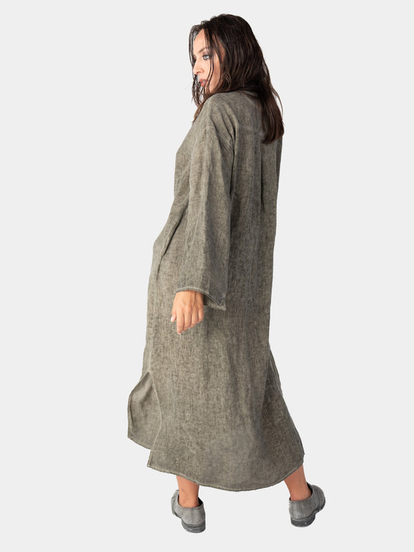 Baci Stonewashed Linen V-Neck Kaftan Dress CHARCOAL