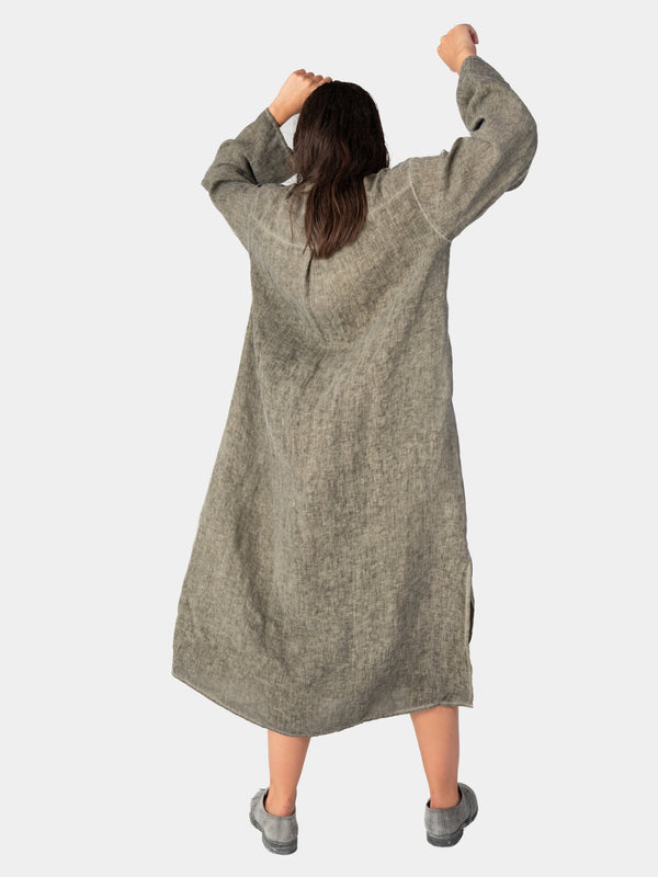 Baci Stonewashed Linen V-Neck Kaftan Dress CHARCOAL