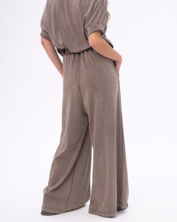 Baci Stonewashed Organic Cotton Palazzo Elastic Pants Black