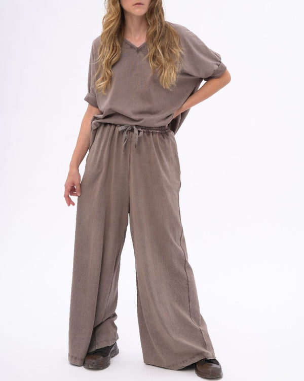 Baci Stonewashed Organic Cotton Palazzo Elastic Pants Black