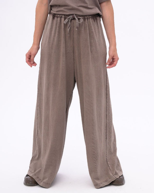 baci Stonewashed Organic Cotton Palazzo Elastic Pants Black