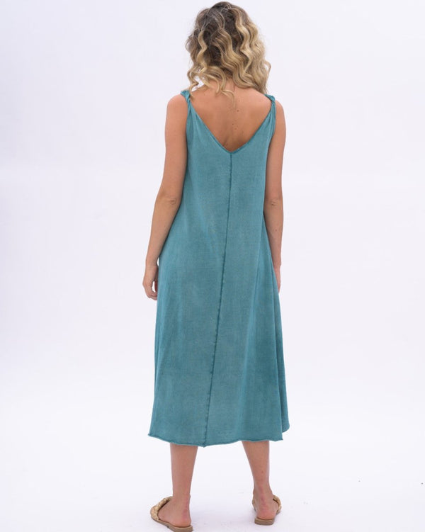 Baci Stonewashed Organic Cotton V-neck Tank Dress Chocolate