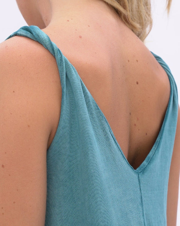 Baci Stonewashed Organic Cotton V-neck Tank Dress Chocolate