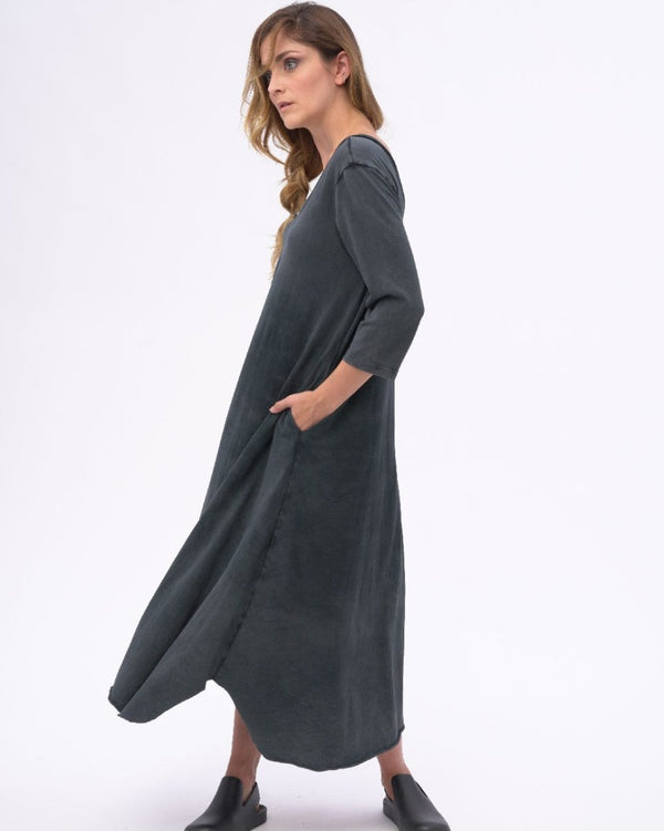 Baci Stonewashed Scoop Neck Organic Cotton Dress Black