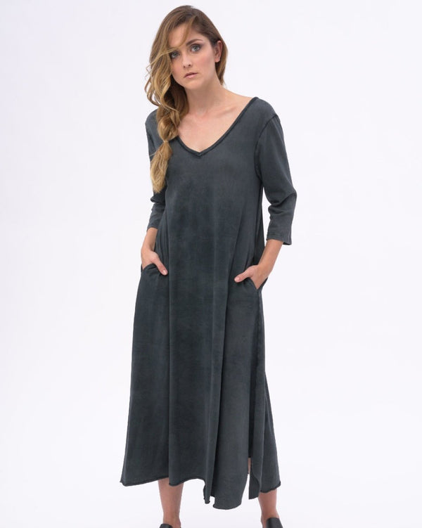 baci Stonewashed Scoop Neck Organic Cotton Dress Black