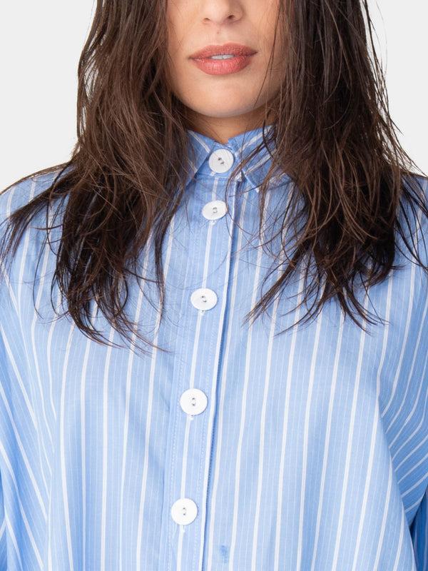 Baci Striped Collared Cotton Button Up Blue Striped
