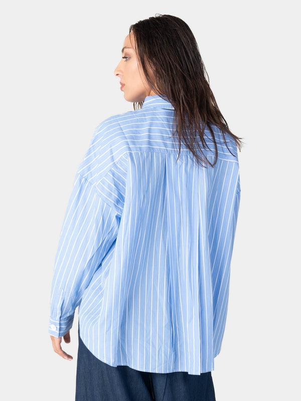 Baci Striped Collared Cotton Button Up Blue Striped
