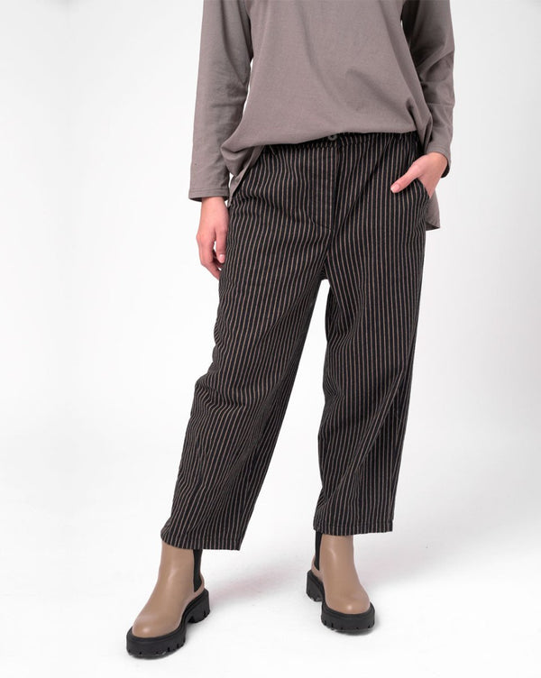 Baci Striped Cotton Elastic Waist Pants Black Striped