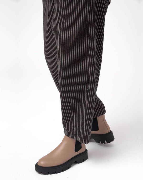 Baci Striped Cotton Elastic Waist Pants Black Striped