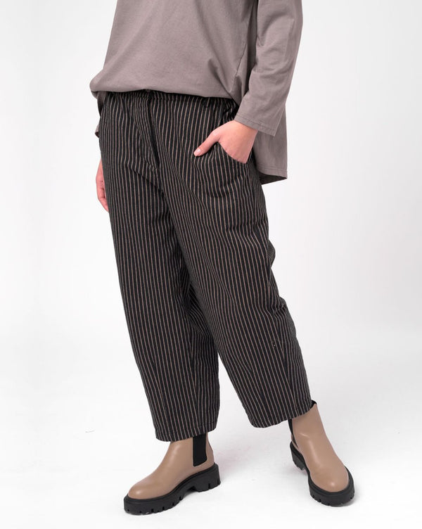 Baci Striped Cotton Elastic Waist Pants Black Striped