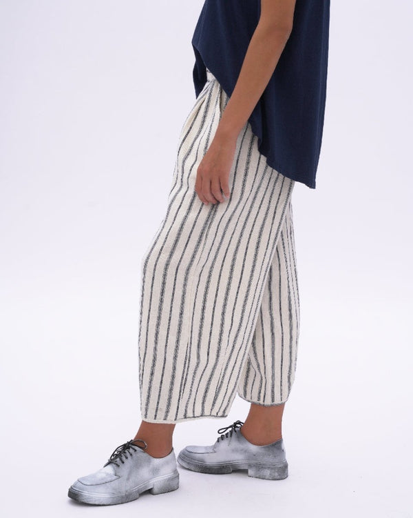 Baci Striped Cotton Linen Elastic Waist Culottes Natural