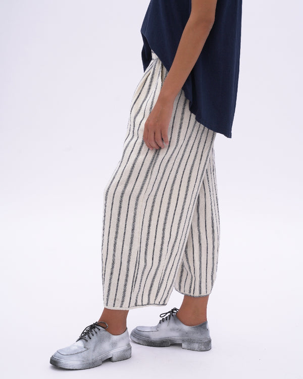 Baci Striped Cotton Linen Elastic Waist Culottes Natural