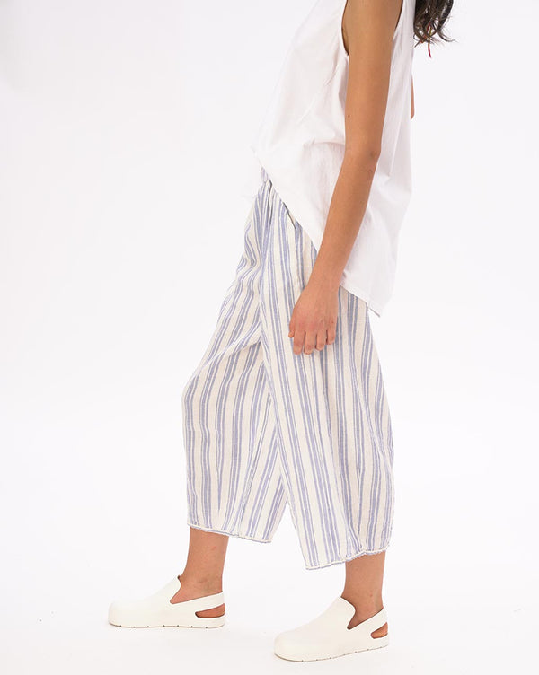 Baci Striped Elastic Waist Crinkled Culottes Light Blue / White