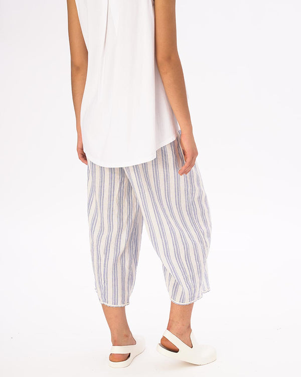 Baci Striped Elastic Waist Crinkled Culottes Light Blue / White