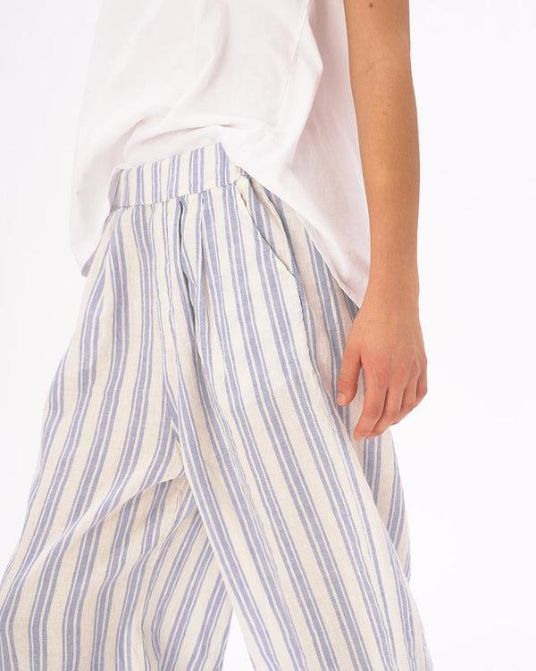Baci Striped Elastic Waist Crinkled Culottes Light Blue / White
