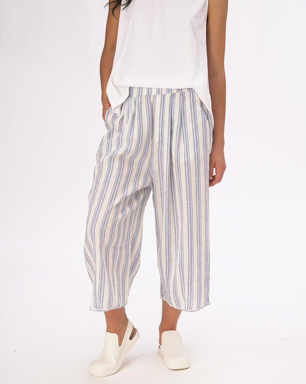 baci Striped Elastic Waist Crinkled Culottes Light Blue / White