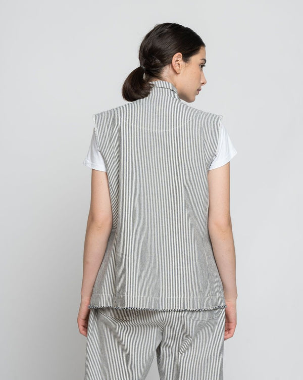 Baci Striped Seamed Button-Up Gilet Navy/Beige Thick