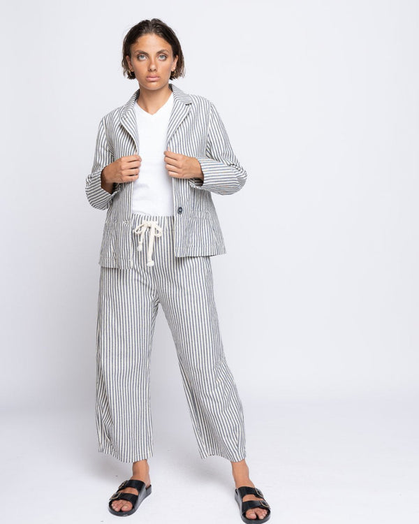 Baci Striped Seamed Single-Button Blazer Navy/Beige Thin