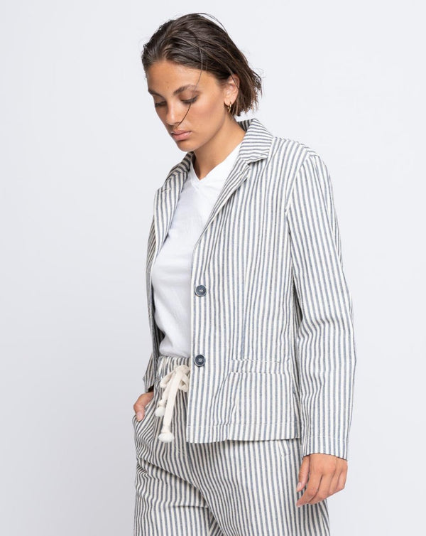 Baci Striped Seamed Single-Button Blazer Navy/Beige Thin
