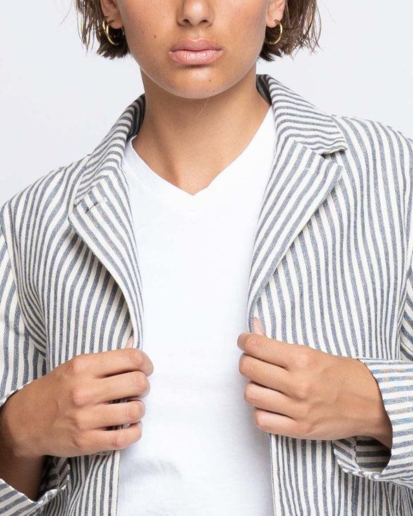 Baci Striped Seamed Single-Button Blazer Navy/Beige Thin