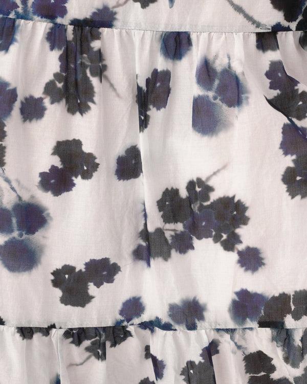 Baci Tie Waist Button Up Watercolor Small Floral Shirt Blue / White