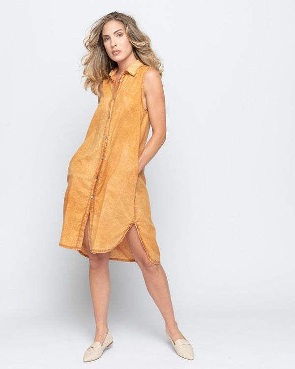 Baci Wash Dyed Button-Up Sleeveless Shirtdress Beige