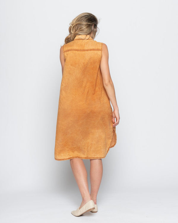 Baci Wash Dyed Button-Up Sleeveless Shirtdress Beige