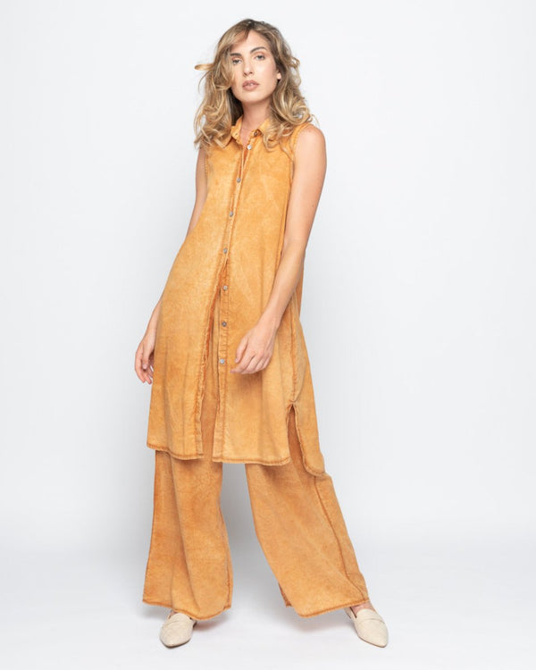 baci Wash Dyed Button-Up Sleeveless Shirtdress Beige