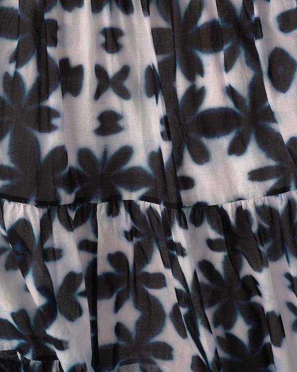 Baci Watercolor Big Floral Pleated Tiered Cotton Skirt Blue / White