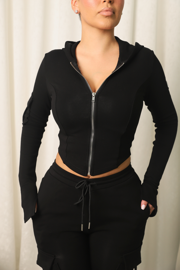Bad Society Club Ella Corset Hoodie- Black