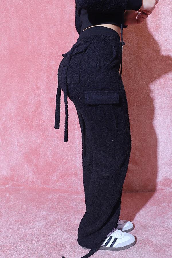 bad society club Fluffy Cargo Joggers - Black