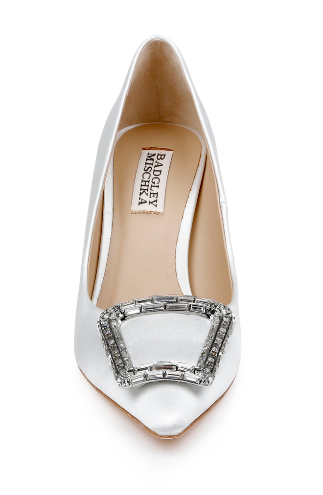 Badgley Mischka Aubree Pointed Toe Stiletto Pumps With Crystal Buckle