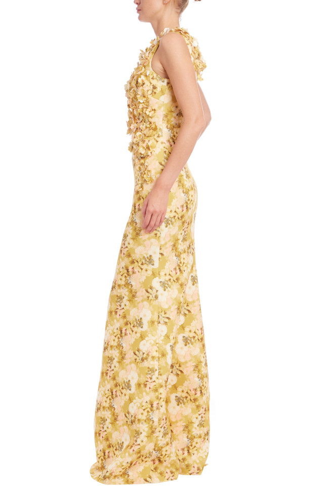 Badgley Mischka 3D Applique Sleeveless Column Gown