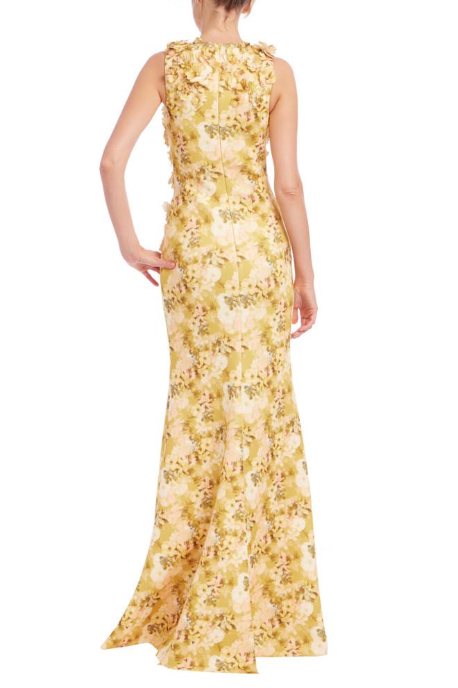 Badgley Mischka 3D Applique Sleeveless Column Gown