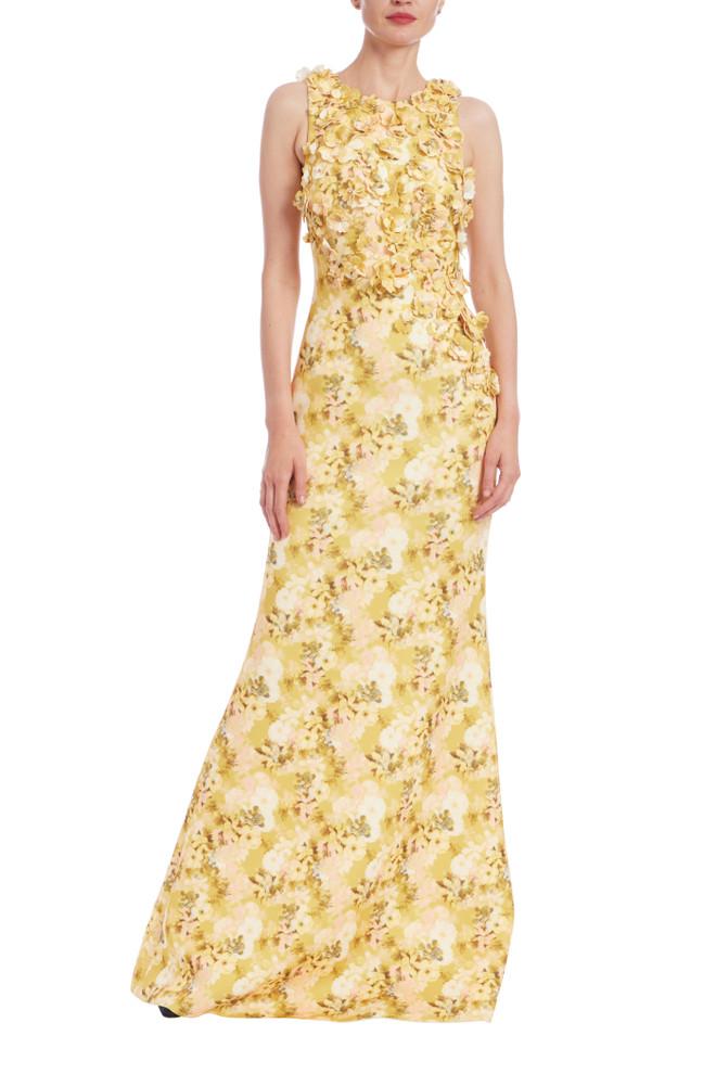 badgley mischka 3D Applique Sleeveless Column Gown