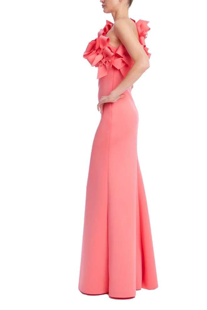Badgley Mischka 3D Bow One Shoulder Column Gown