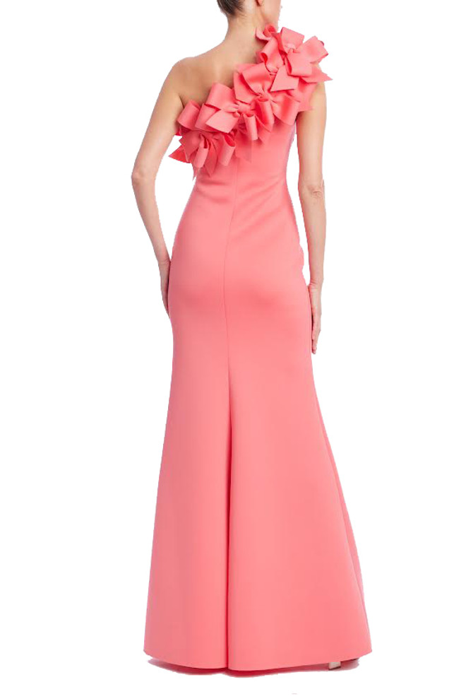 Badgley Mischka 3D Bow One Shoulder Column Gown