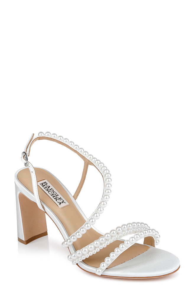 badgley mischka Amora Pearl Strap Block Heels