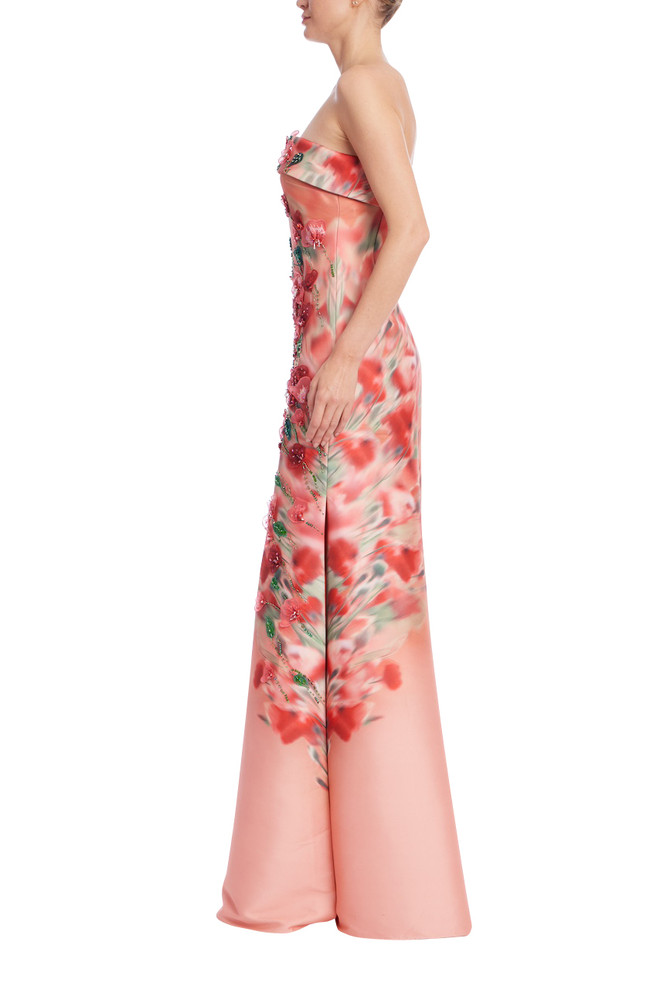 Badgley Mischka Blossom Drift Strapless Gown
